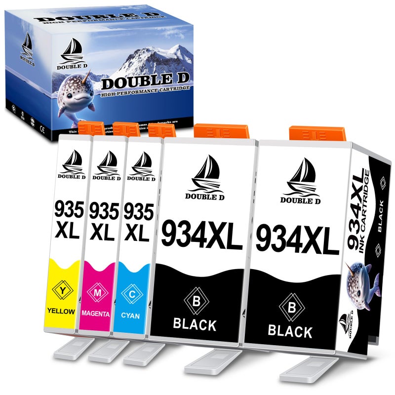 DOUBLE D 934 and 935 Ink Cartridges Compatible Replacement for HP 934XL 935XL for HP Officejet Pro 6830 6230 6815 6835 6812 6820 6220 6810 Printers (2 BK,1 C,1 M,1 Y, 5Pack) - Image 1
